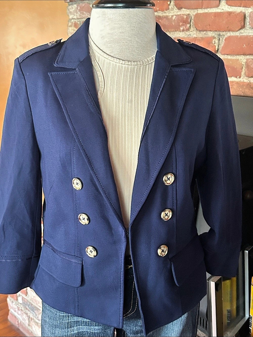 White House Black Market Navy Double-Breasted Blazer Size 8 Like New